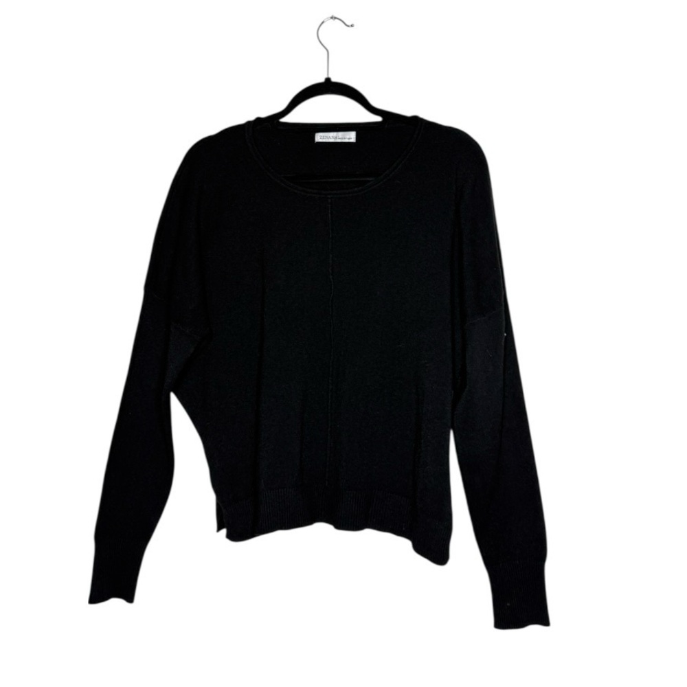 Zenana Black Front Seam Round Neck Long Sleeve Sweater Size Large - Picture 7 of 10